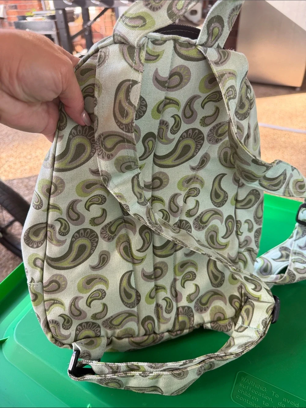 Kavu Light Green Paisley Print Backpack